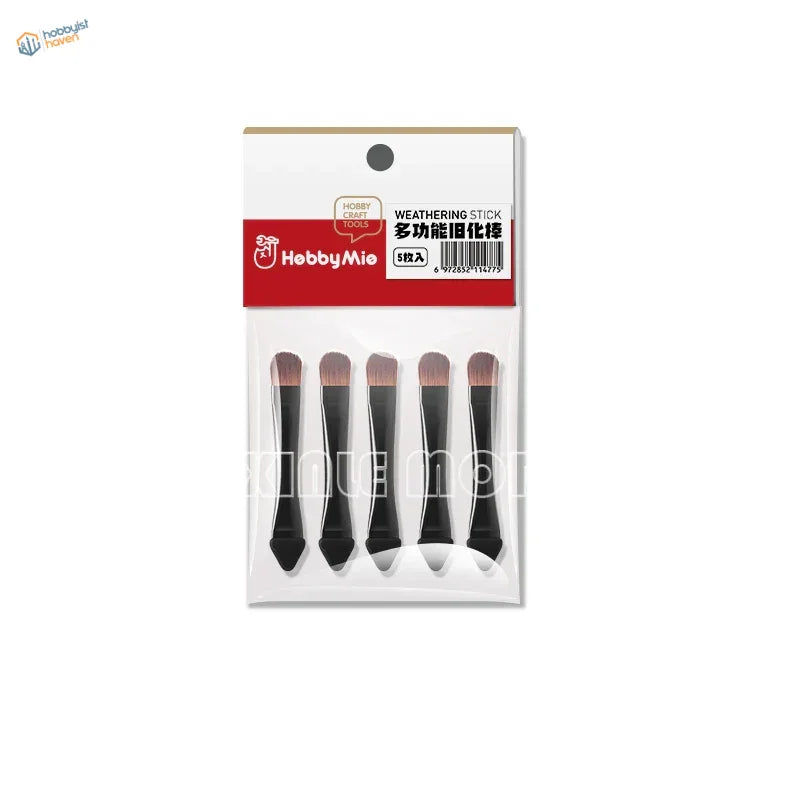 5pcs Hobby Mio double-headed weathering brushes in clear sleeve
