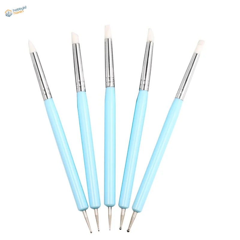 5pcs set double ended sculpting tools: light blue handled nail art brushes