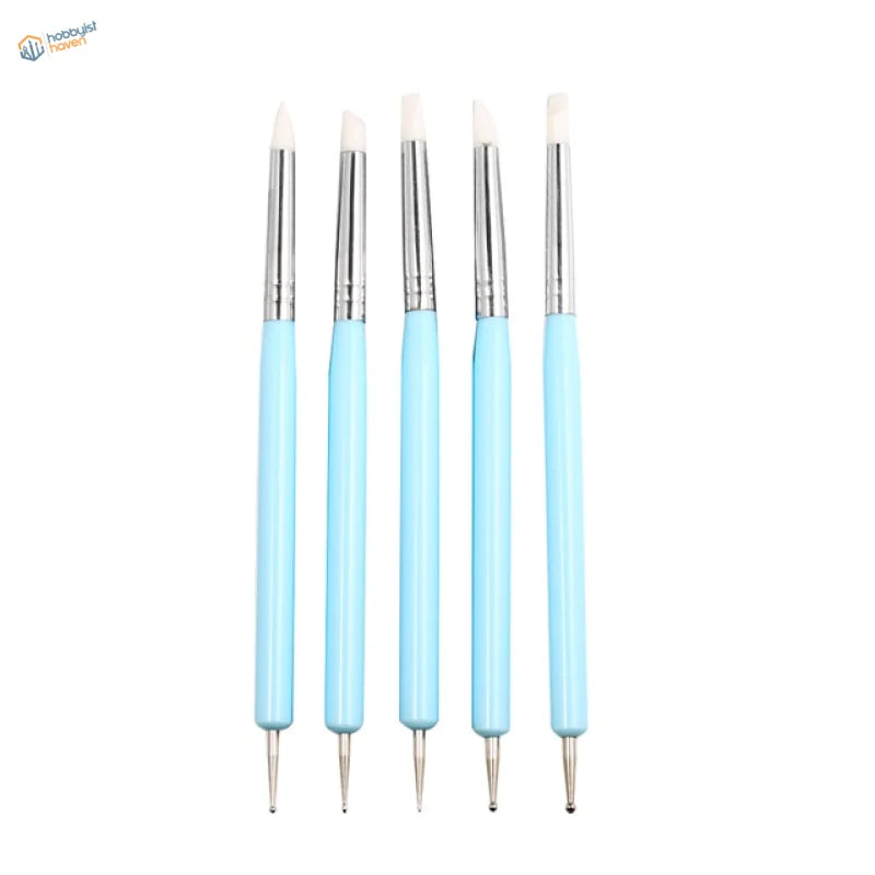 5pcs set double ended sculpting tools: light blue nail art brushes
