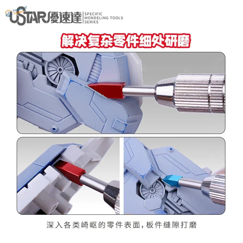 UStar beveled sanding tools: silver red precision model with textured grip