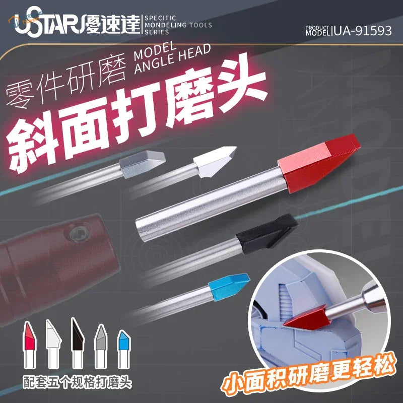 5pcs UStar beveled sanding tools with red silver black angled grinding heads