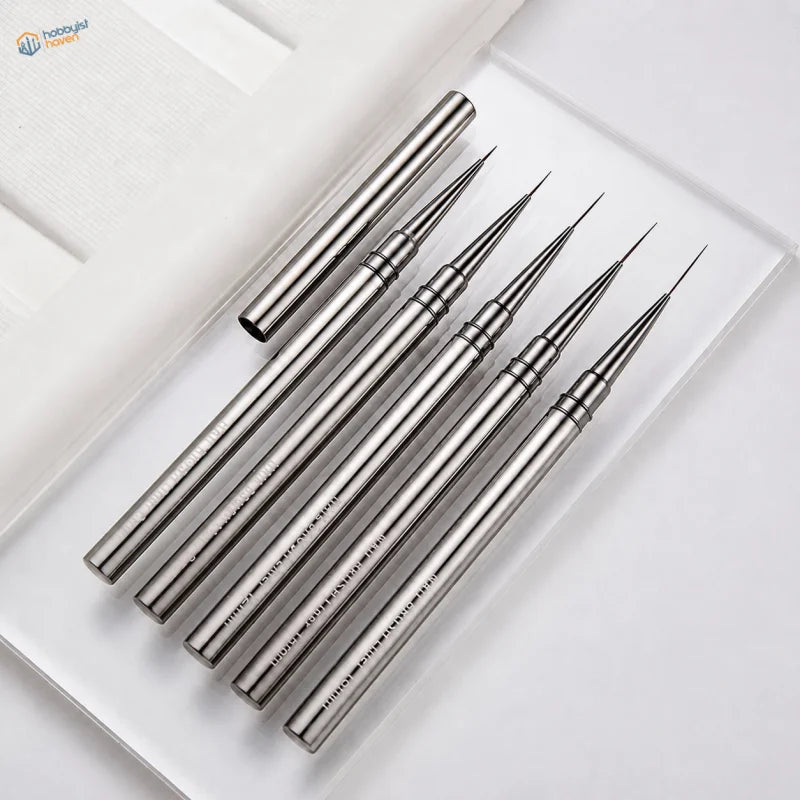 Set of 5 ultra-fine liner brushes with slim metal handles and needle-fine tips, 6mm to 18mm