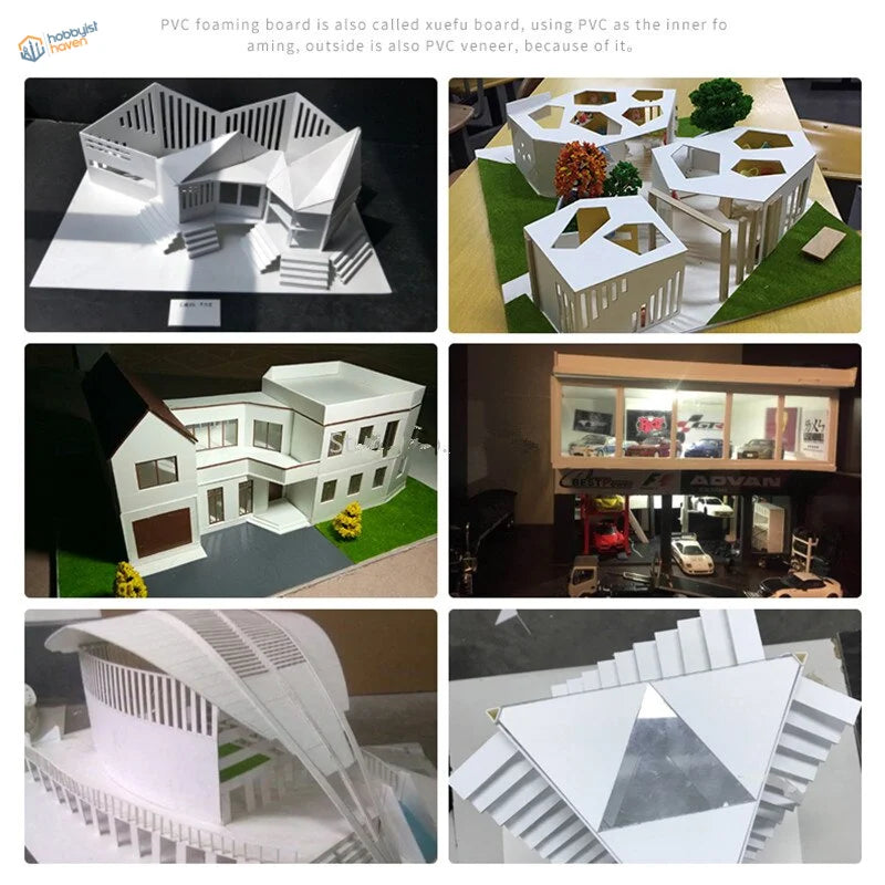 White PVC styrene sheets for scale modeling: modern geometric architectural models