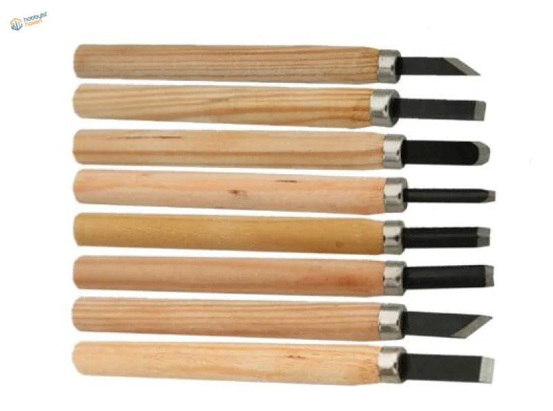 Set of 8 professional wood carving chisels with wooden handles