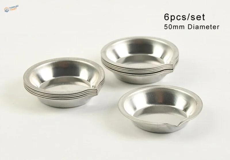 Set of 6 stainless steel paint mixing cups, 50mm diameter beakers