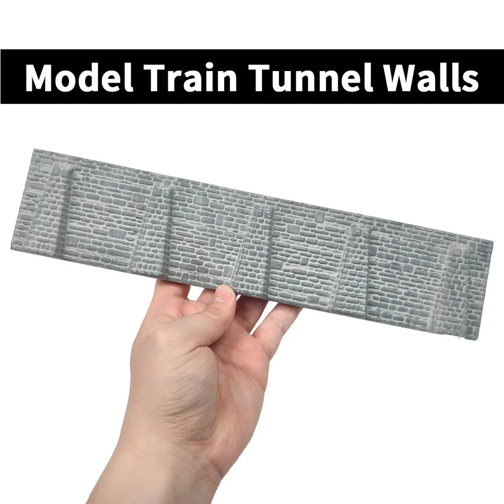 Gray plastic n scale stone tunnel wall with detailed stone retaining wall brick pattern for model trains