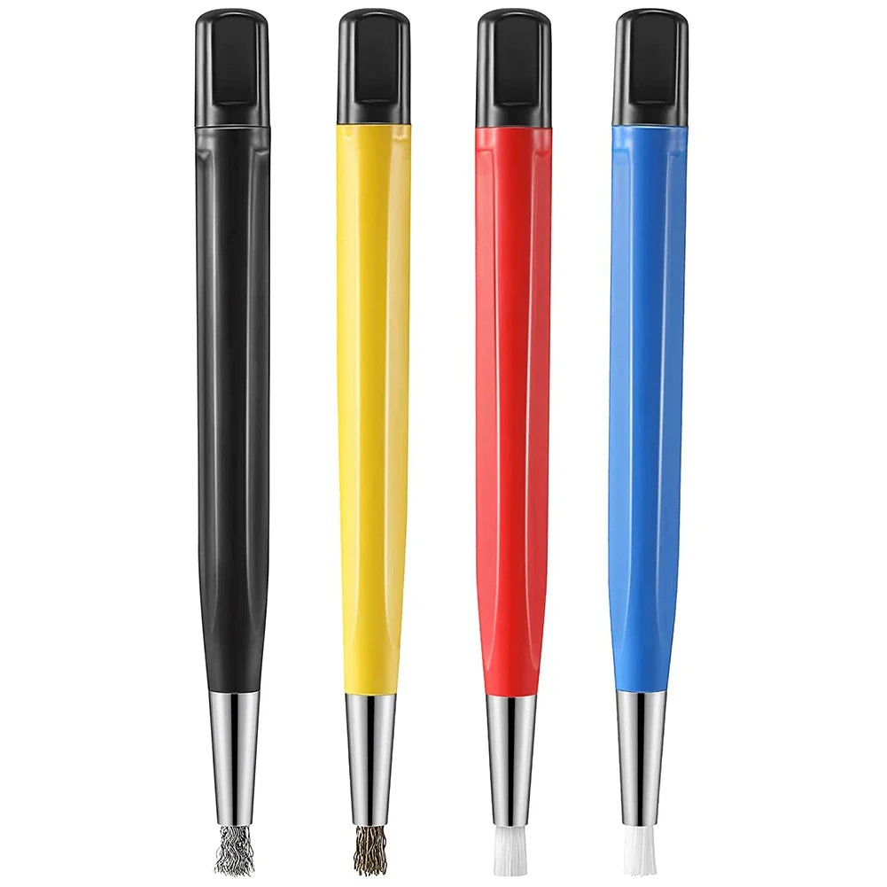 Four colorful brush pen set with steel wire tips and soft bristles for scratches effects in scale modeling