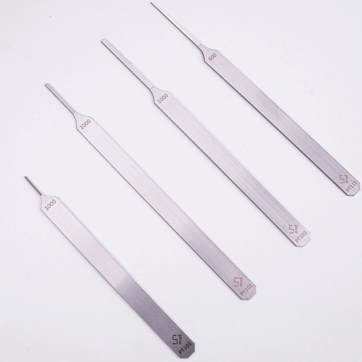 Set of four stainless steel precision pick tools for ultra-fine files