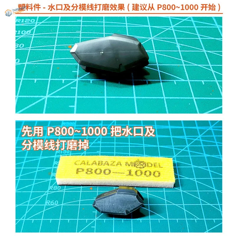 Black plastic faceted model part for 6pcs #400-#3000 sandpaper, scale modeling tools