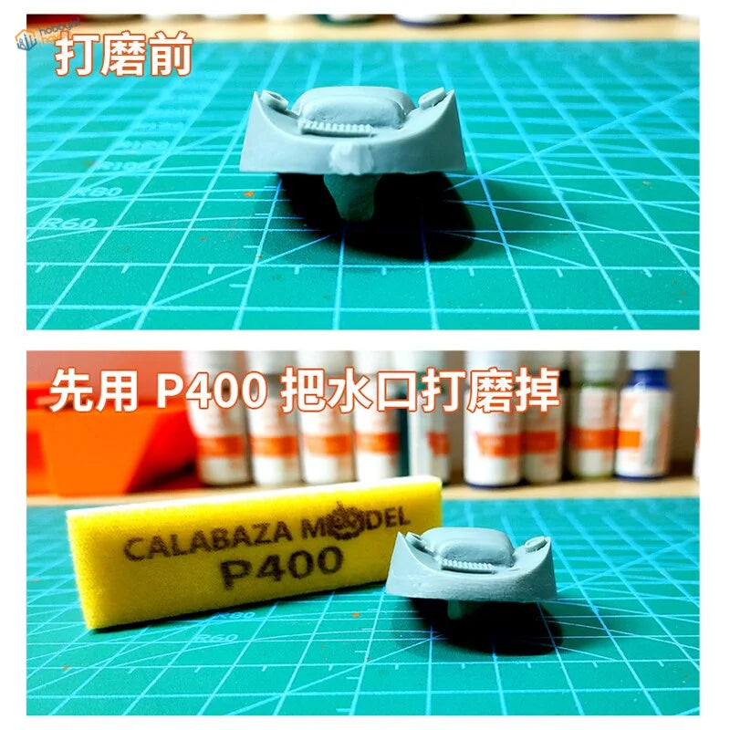 Gray Gundam head model polished with #400-#3000 scale modeling tools sandpaper