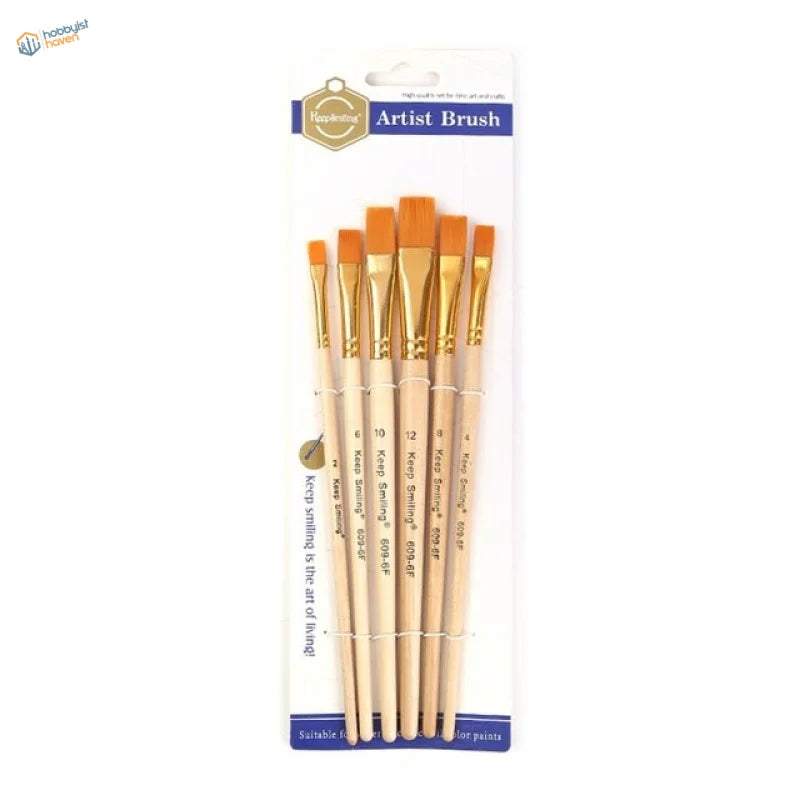 6pcs synthetic brushes set with wood handles, gold ferrules, orange bristles