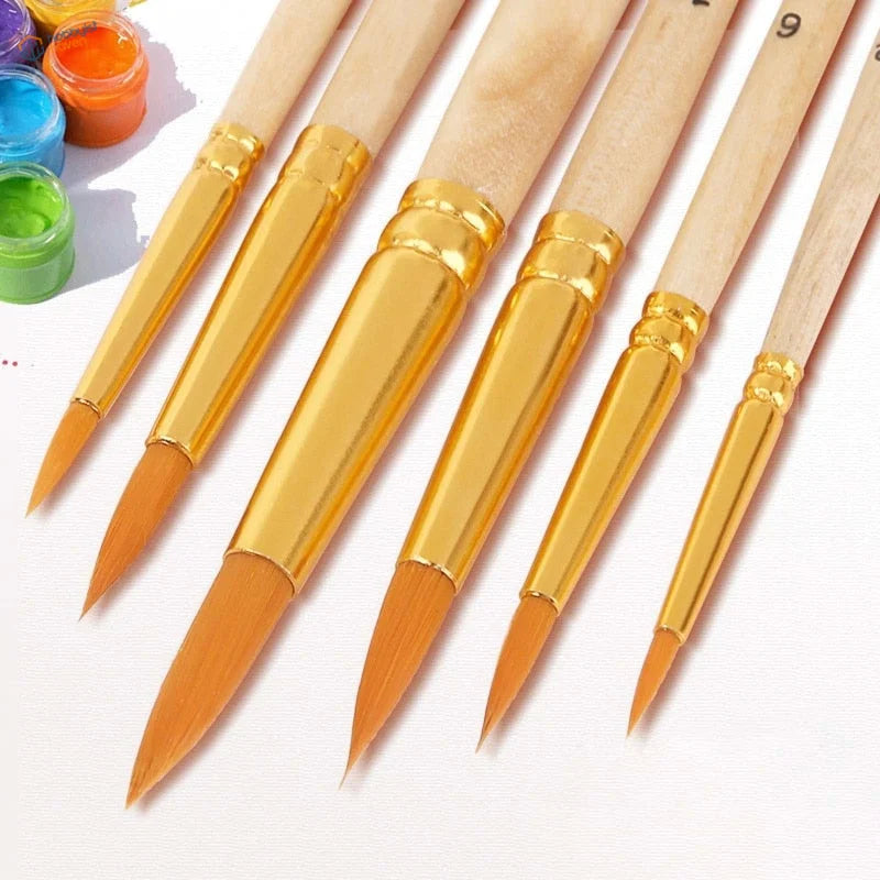 6pcs synthetic brushes set with gold accents on white surface
