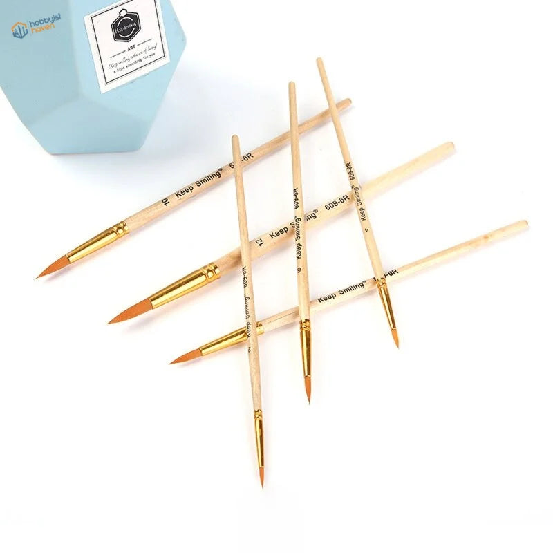 6pcs synthetic brushes set with wooden handles, gold ferrules, orange-tipped bristles