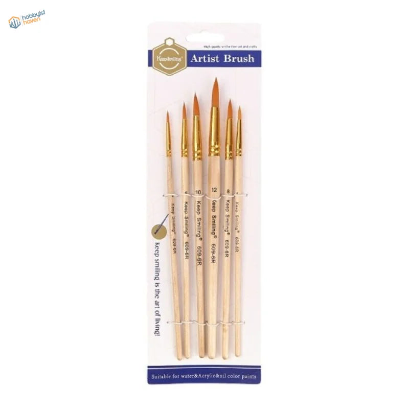 Set of 7 synthetic brushes set with wood handles and gold ferrules