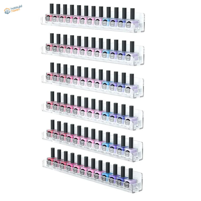6pcs transparent paint display rack with 6 rows of colorful nail polish bottles