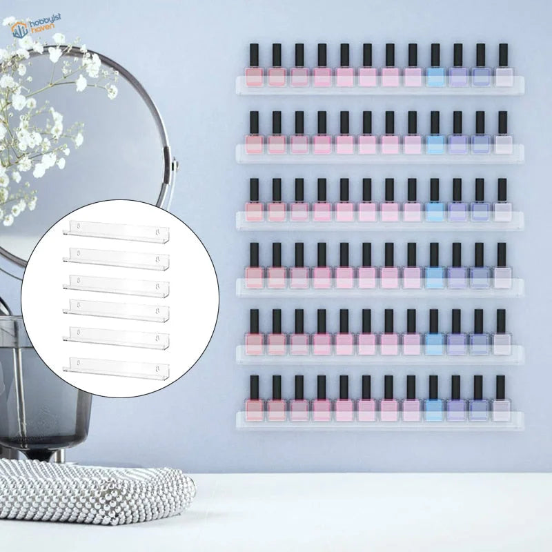 6pcs transparent paint display rack with colorful acrylic nail polish bottles
