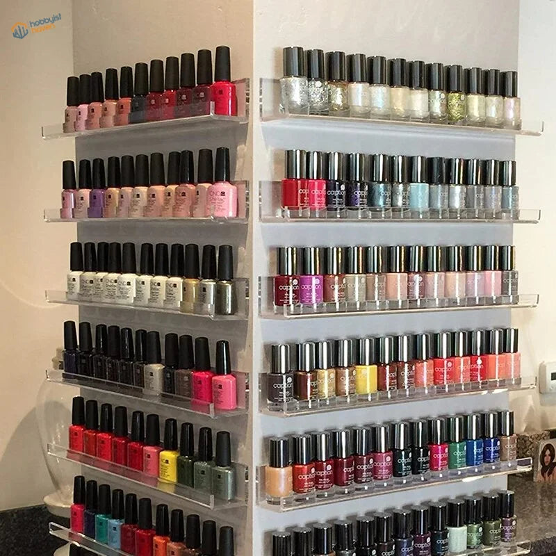 6pcs transparent paint display rack with vibrant nail polish bottles
