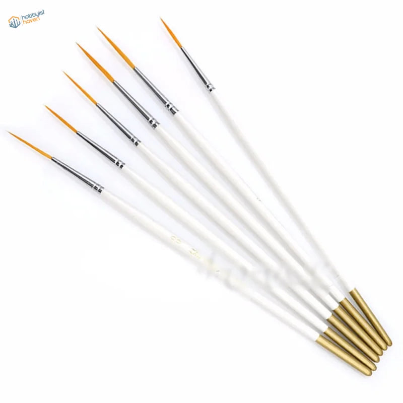 6pcs ultra-fine liner nylon brushes, precision hobby tools with white handles