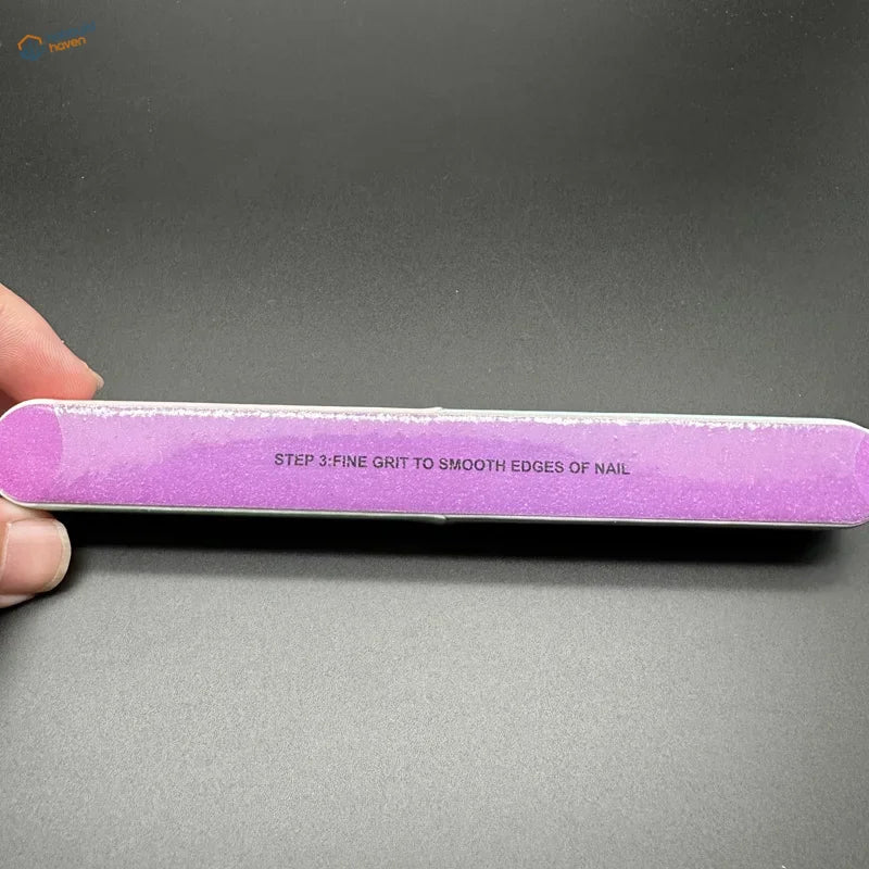 Purple fine grit 7-sided polishing rod with white edges and instructional text for scale modeling to remove mold lines