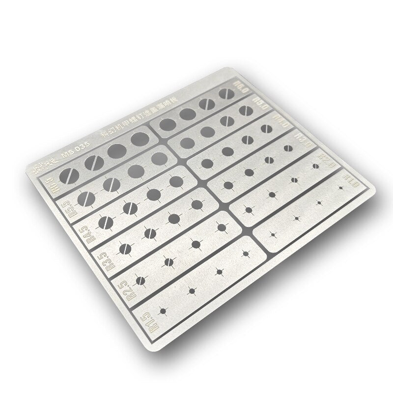Round shape airbrush template set with silver metal model kit and cutouts