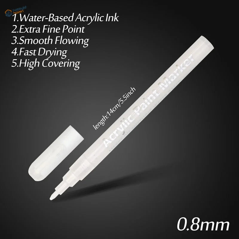 White acrylic paint marker with 0.8mm tip in 8 pcs white gold silver set