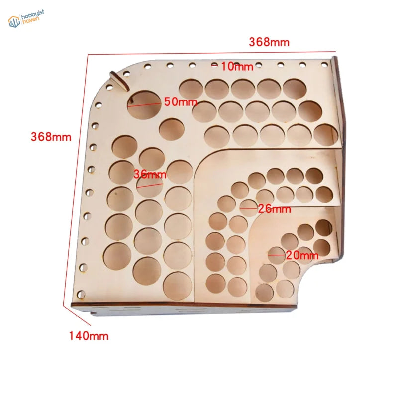 81 Holes workbench organizer with beige laser-cut metal grid for scale modeling tools