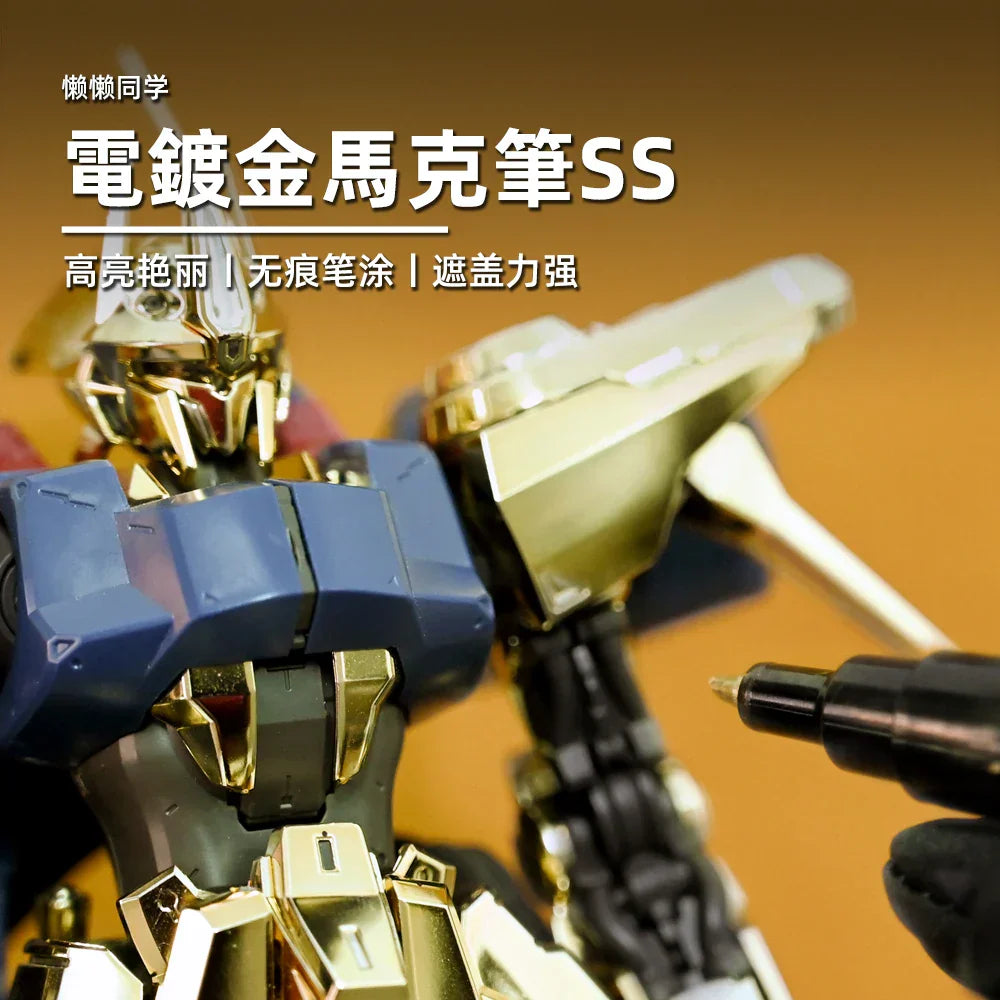 Electroplated gold and blue Gundam model by water-based electroplating marker pens