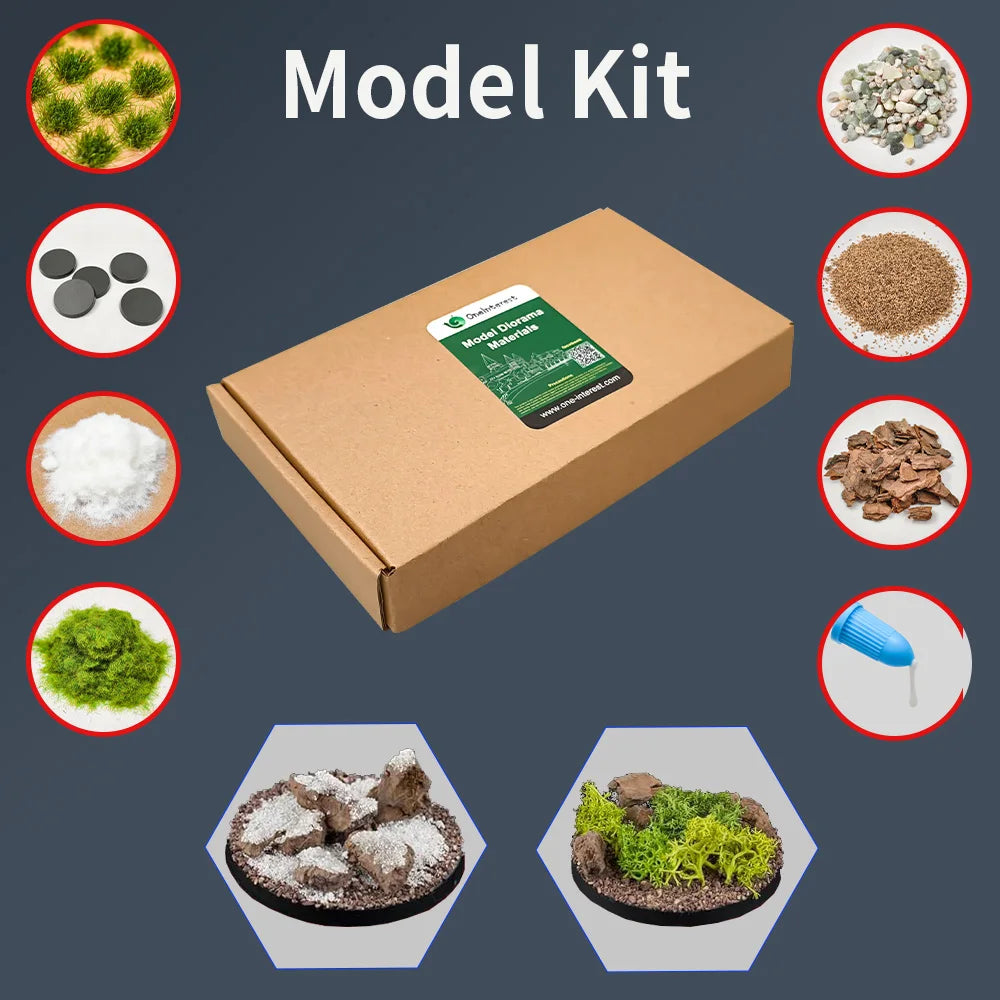 Basing set for miniatures with grass powder, moss, gravel in model kit box