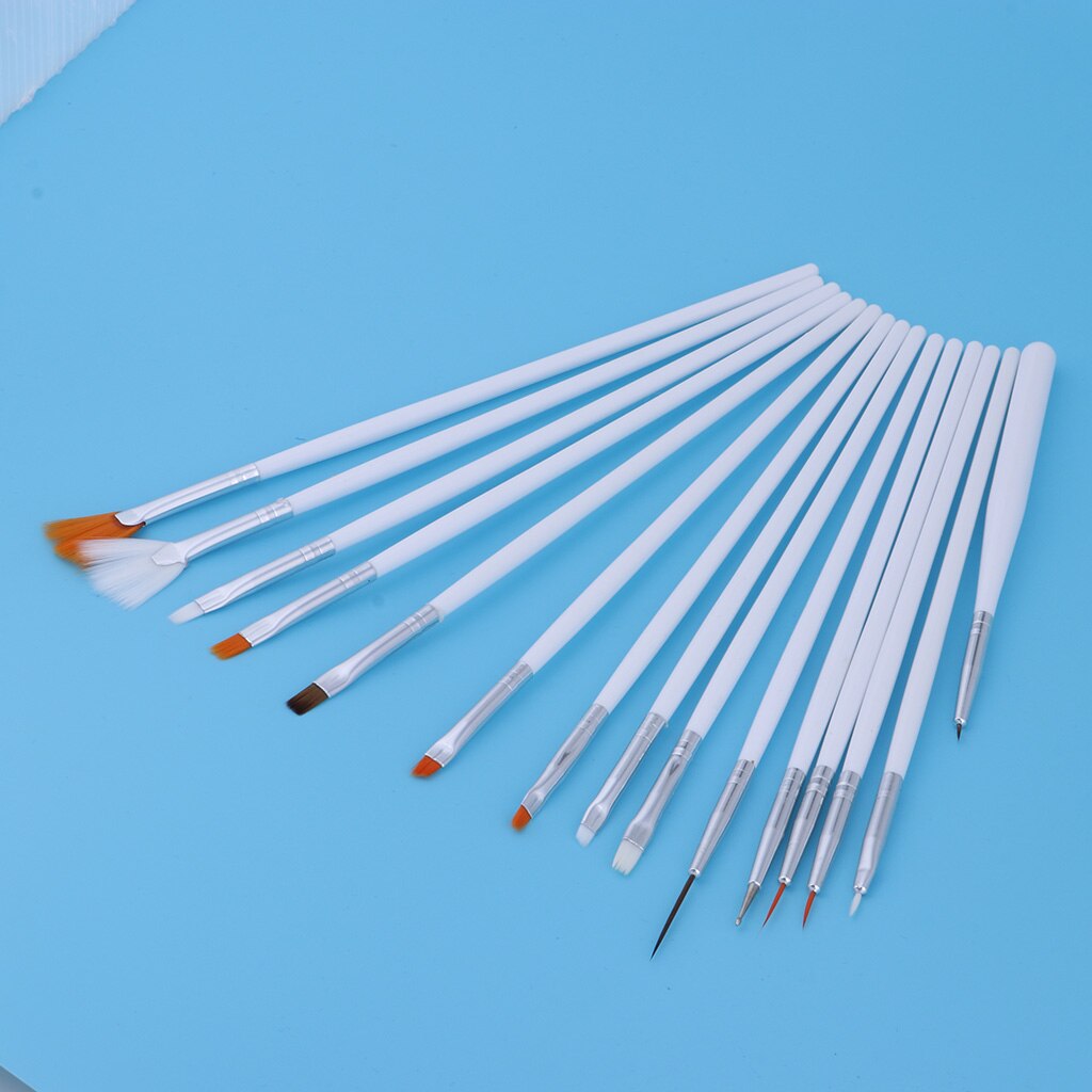 Set of 15 special shape brushes with white handles and orange tips