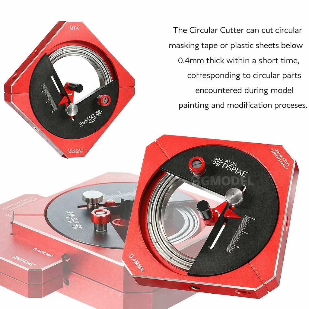 Red hexagonal stepless circle cutter with black dial and silver metallic parts by DSPIAE MT-C 2.0 professional model