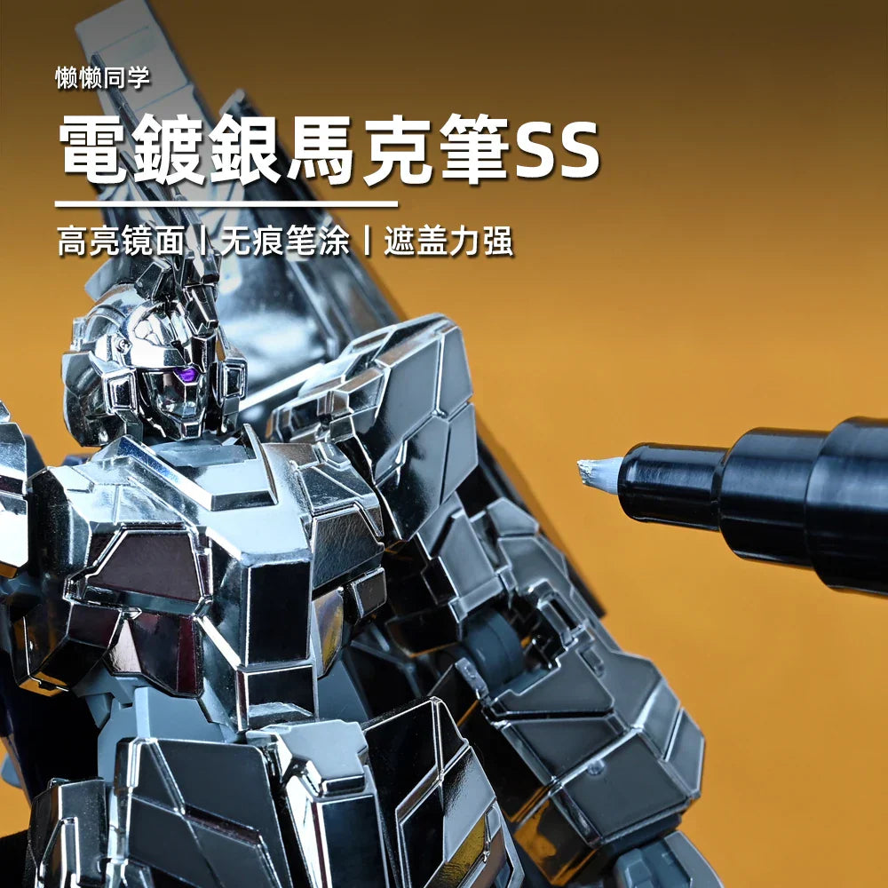 Silver-plated Gundam model by water-based electroplating marker pens