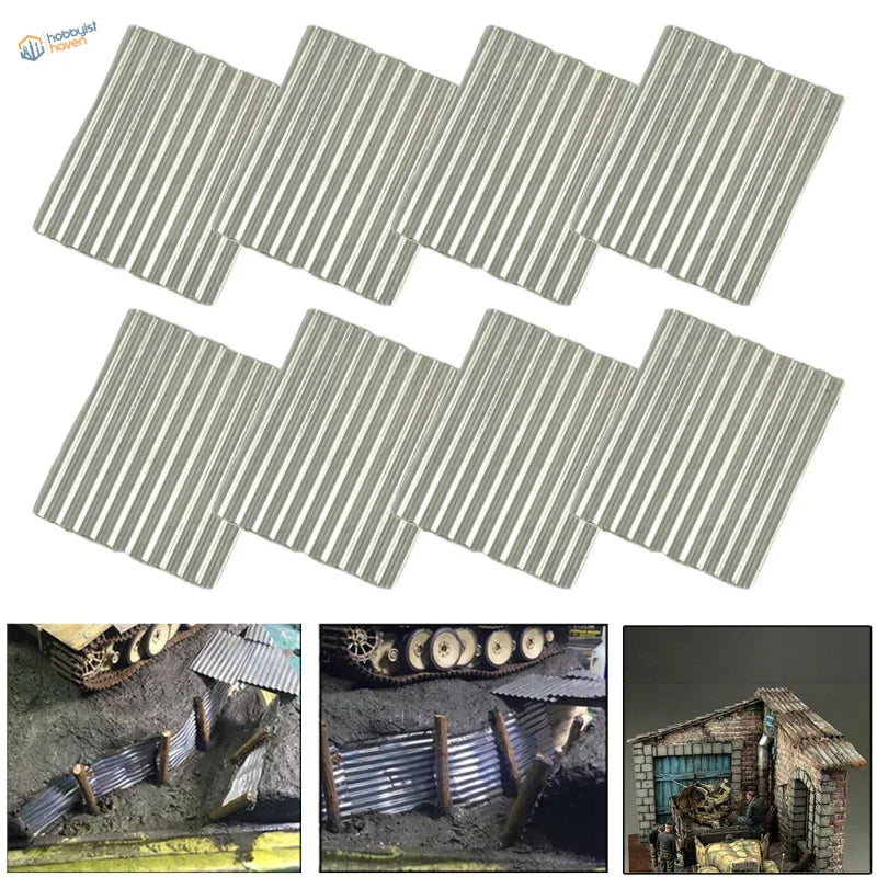 8pcs 45x37mm realistic corrugated metal sheets for diorama scenery