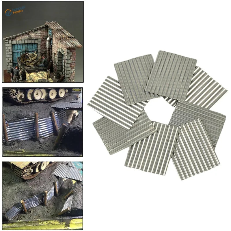 8pcs 45x37mm realistic corrugated metal sheets for diorama scenery