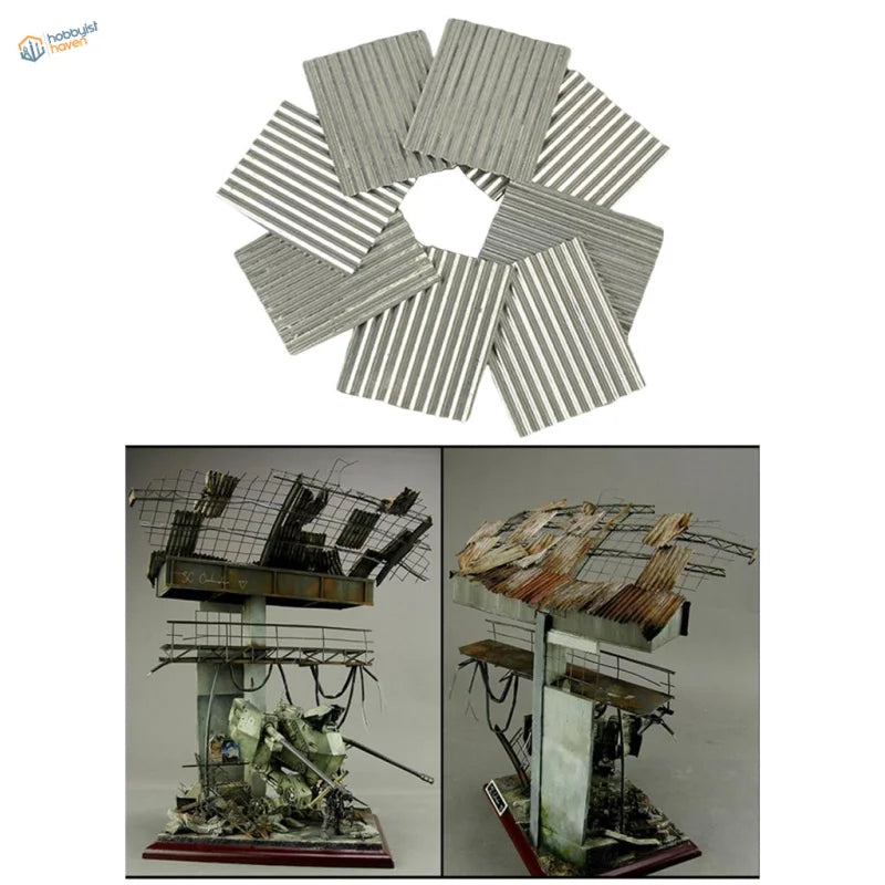 8pcs realistic corrugated metal sheets with silver striped roof panels
