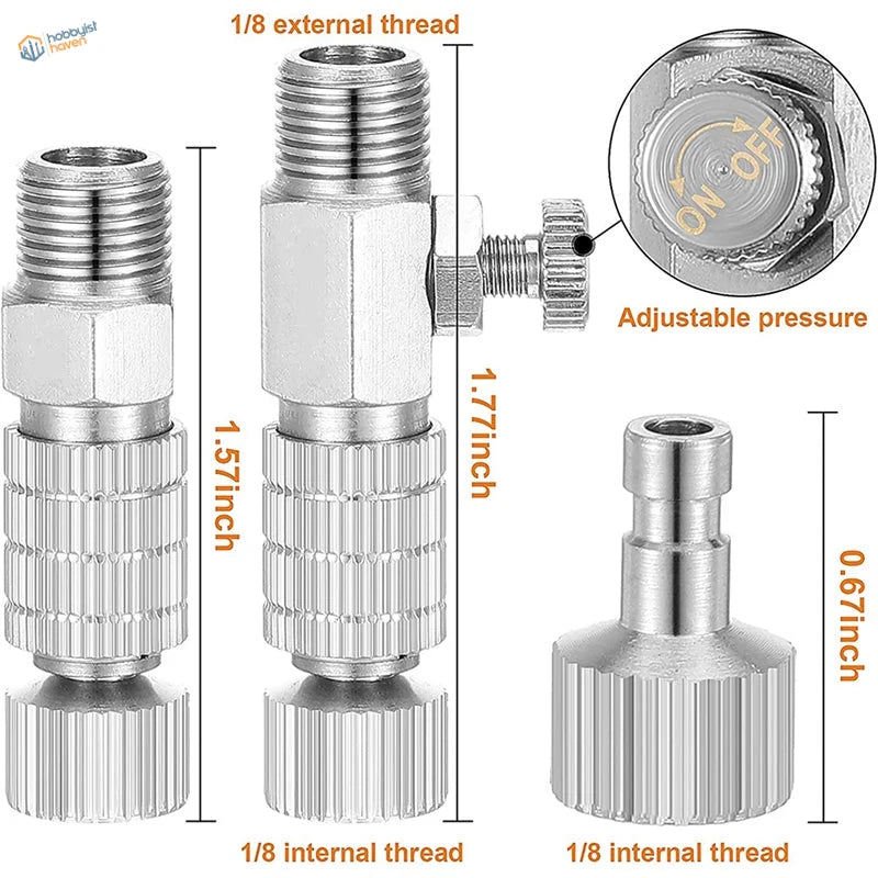 Silver 8pcs airbrush adapters set with quick disconnect pressure regulator