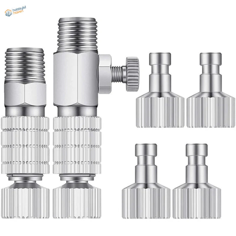 8pcs airbrush adapters set with silver metallic quick disconnect hose fittings