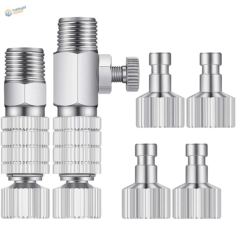 8pcs airbrush adapters set with silver quick disconnect nozzles