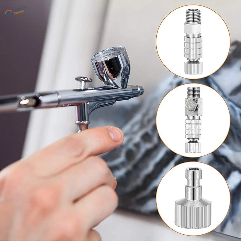 Chrome-finished 8pcs airbrush adapters set with quick disconnect nozzle