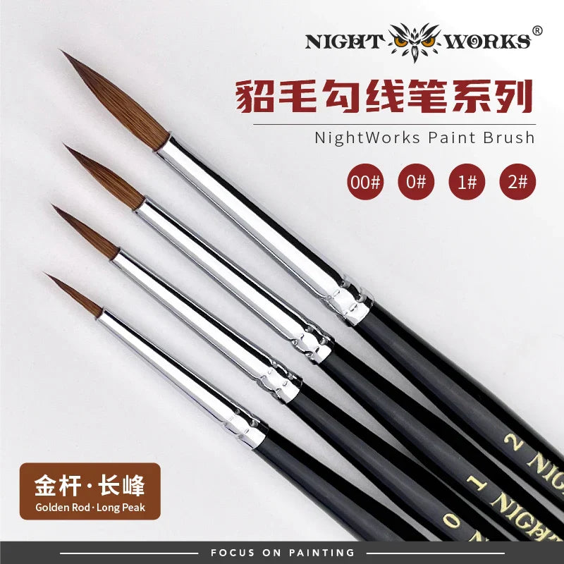 Premium sable brushes set of five with black handles and brown bristles