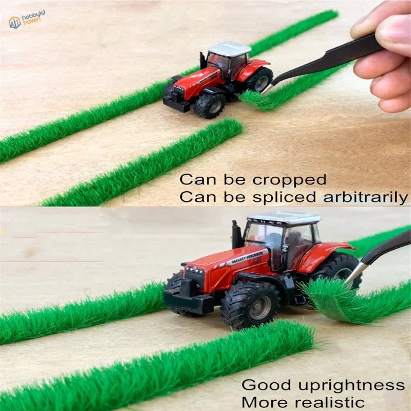 Red black Massey Ferguson toy tractor on 9mm static grass strips
