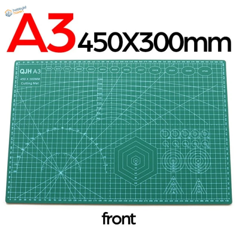 Green A3 self-healing cutting mat with grid lines and markings
