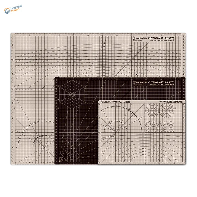 A3/A4 double-colored self-healing cutting mats set in beige/black with grids
