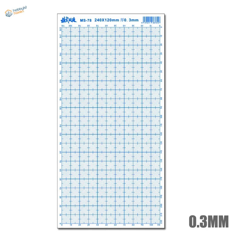 Blue abs plastic modeling sheet with precise 0.3mm grid markings and measurement scales labeled ms-78 at the top