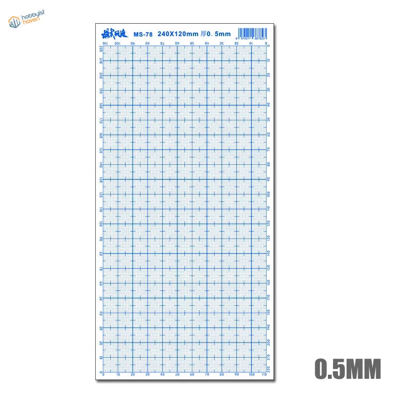 Blue grid-lined transparent abs plastic ruler model ms-78 for precise measurements on modeling sheets with grid markings