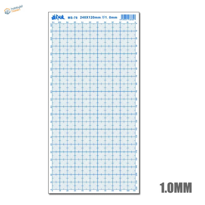 Blue grid-lined transparent abs plastic ruler model ms-78 displaying precise grid markings for modeling sheets use