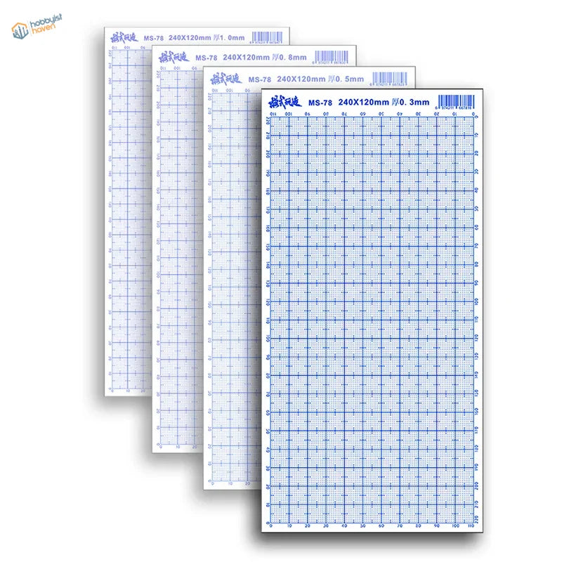 White abs modeling sheets with blue grid markings and varying line thicknesses for precise technical drawing