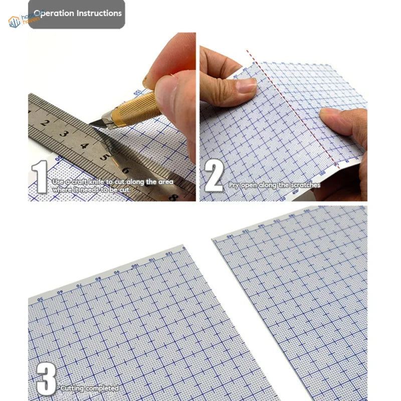 Blue abs plastic modeling sheets with white grid markings and dotted crosshairs for precise crafting on cutting mat