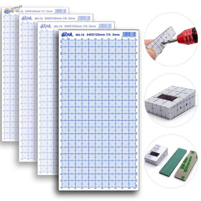 Blue abs plastic modeling sheets with precise grid markings for cutting and crafting projects
