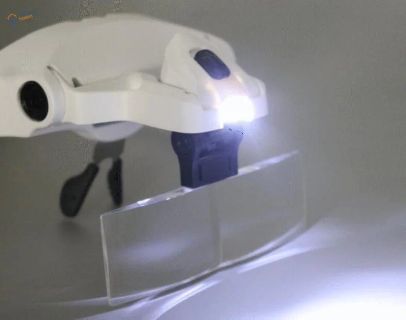 White LED light headband magnifier with adjustable 5 lens arm