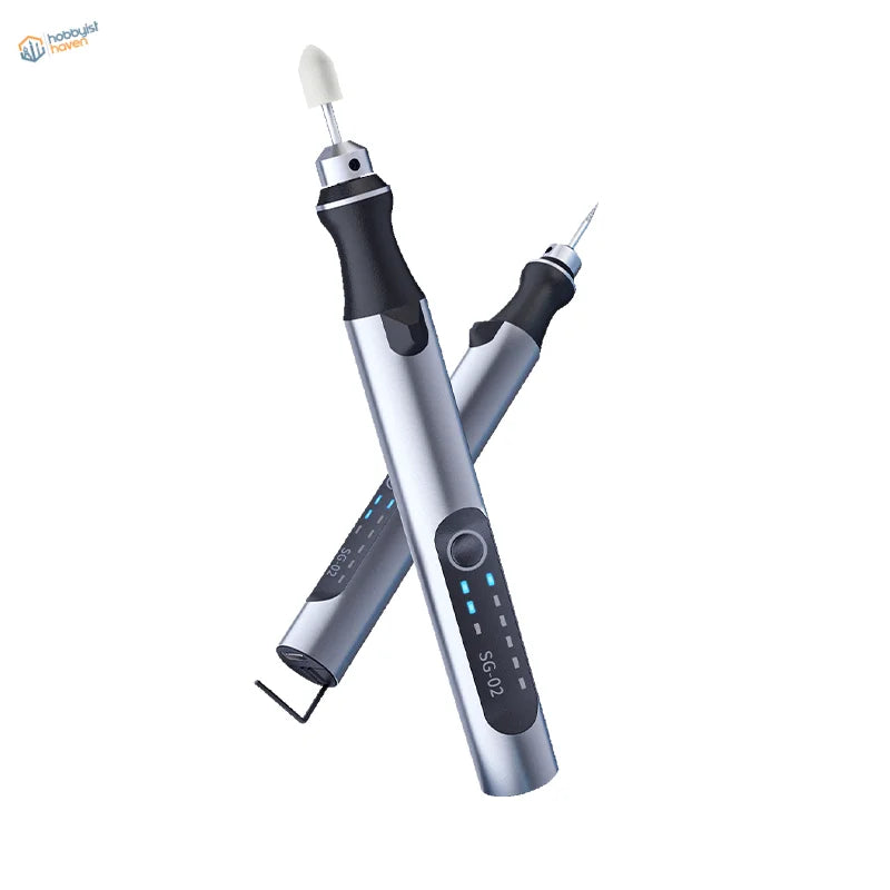 Silver and black electric nail drill with five cutting heads and digital display